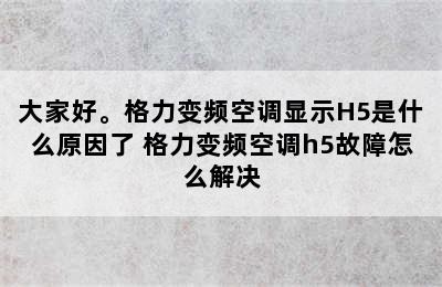 大家好。格力变频空调显示H5是什么原因了 格力变频空调h5故障怎么解决